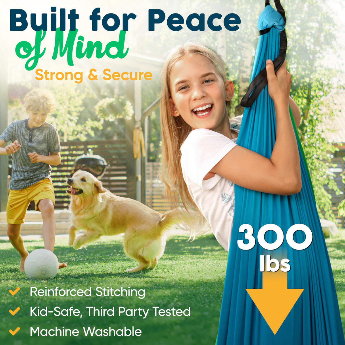 Child inside VISSE Sensory Swing cocoon for focused, cozy play