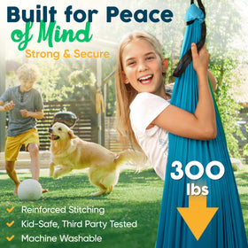 Child inside VISSE Sensory Swing cocoon for focused, cozy play