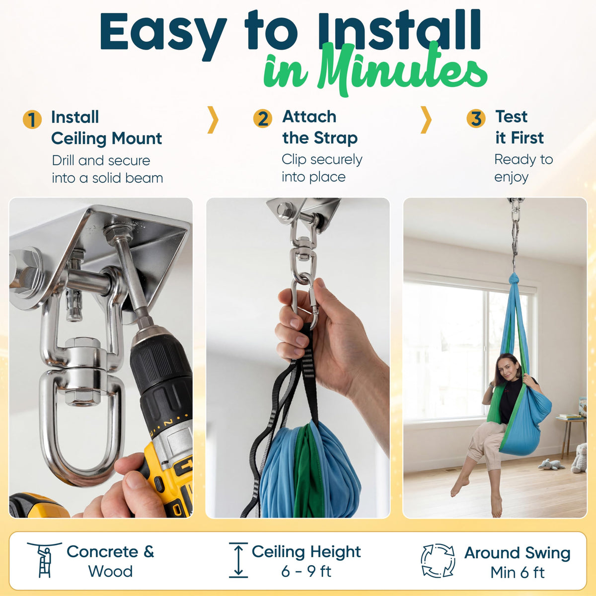 VISSE Sensory Swing installed indoors or outdoors for flexible use