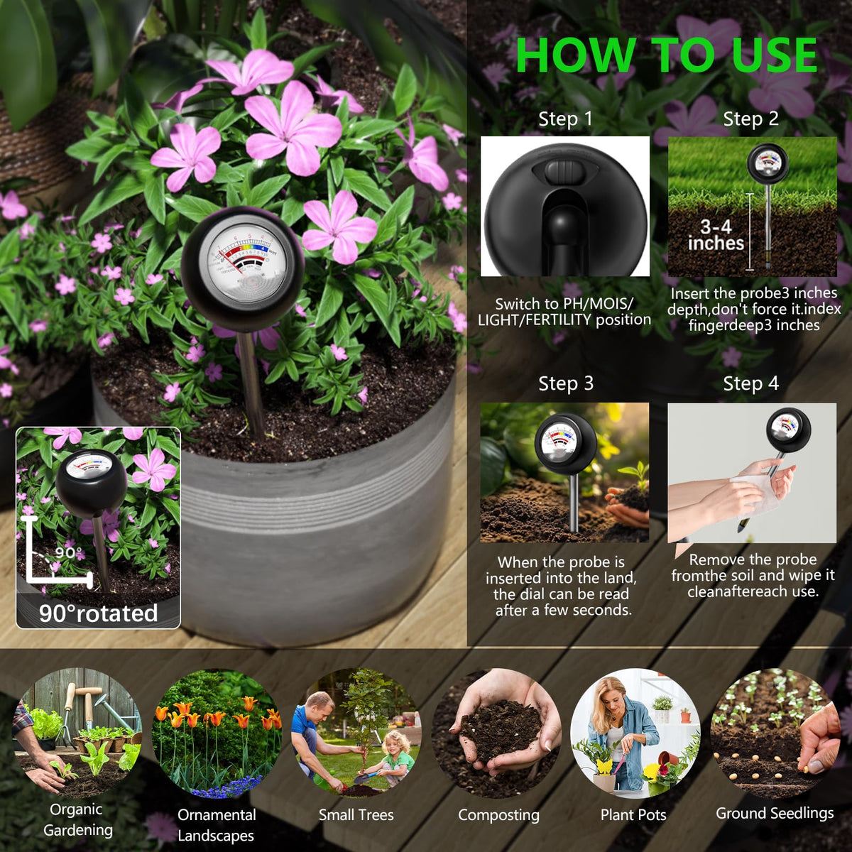 Vitamicor soil tester in pots to optimize watering and feeding