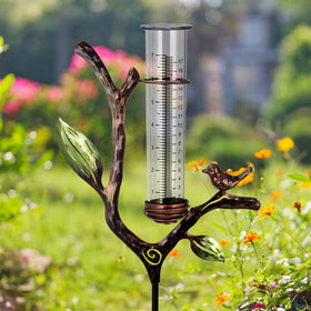 Viterlight Rain Gauge on a metal stake for stable outdoor placement.
