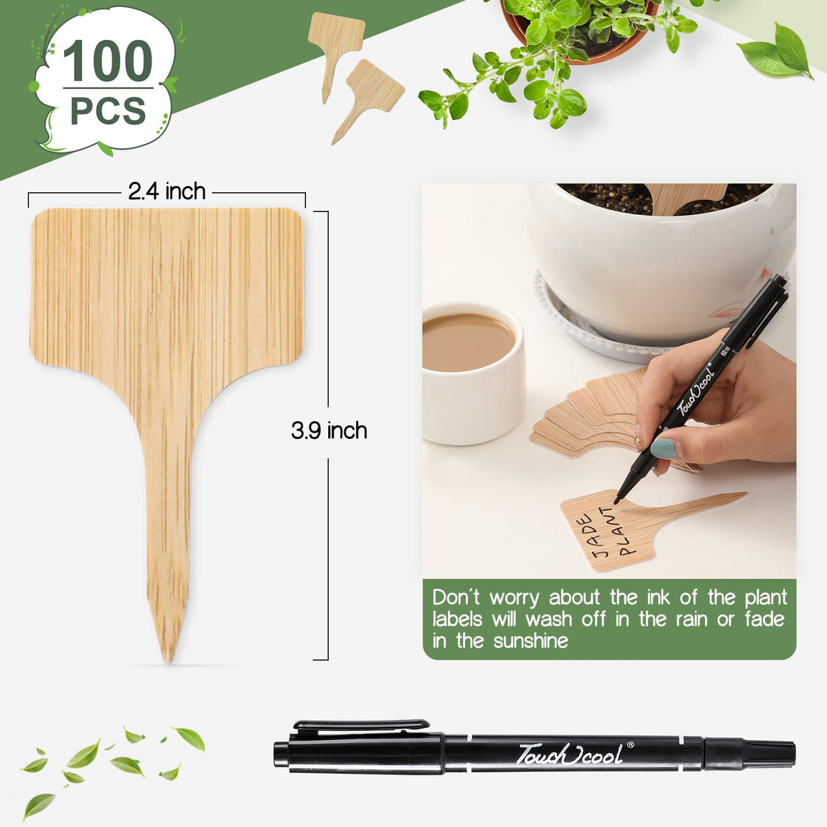 VITEVER wood-pattern plant labels blend with pots and look natural in gardens.