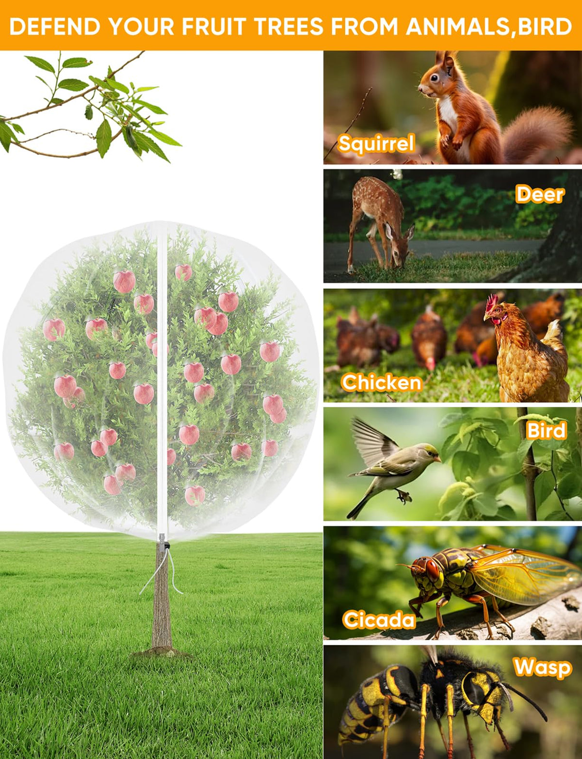 VITI netting drawstring seal demonstrates snug protection around branches