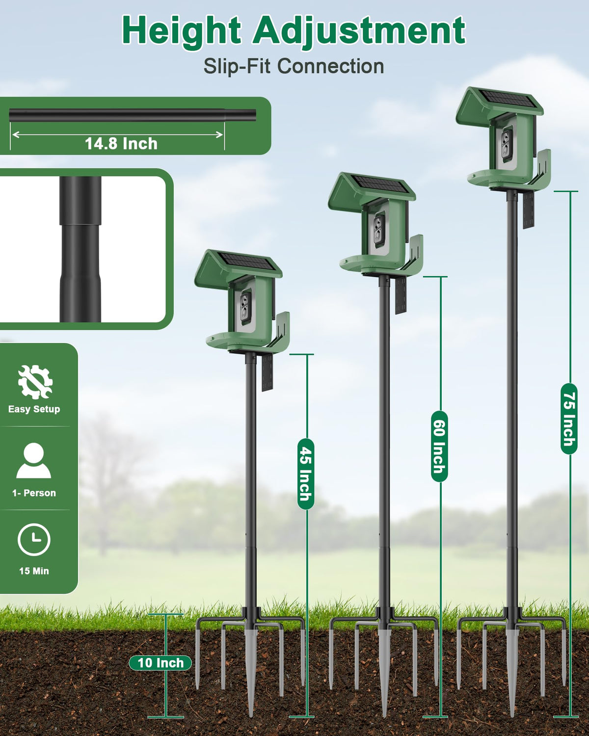VIUBIRD slip-in pole connection enables quick, water-tight assembly.