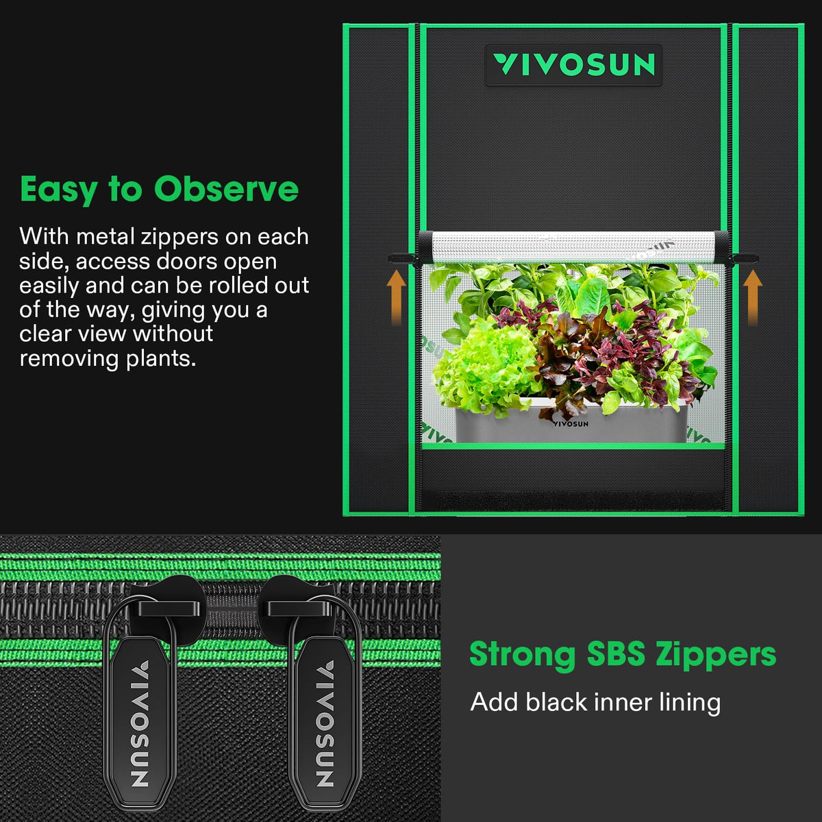 VIVOSUN grow tent interior with diamond Mylar for efficient light reflection