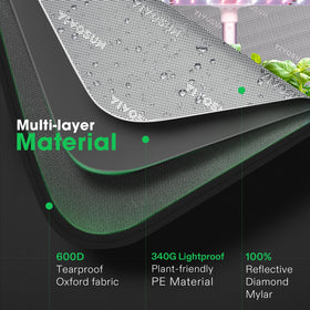 VIVOSUN 600D Oxford fabric lining resists tears and maintains light control