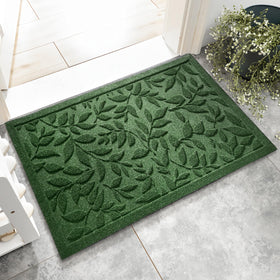 VivaNest Green Leaves doormat front view with dirt-trapping grooves