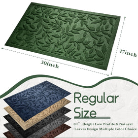 VivaNest Green Leaves mat outdoors at entry with non-slip back