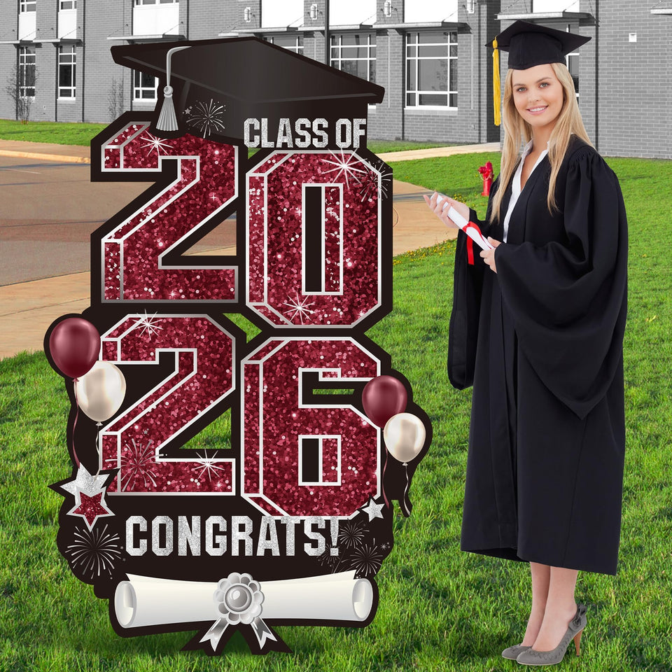 Vivantia 2026 graduation yard sign assembly demonstrates easy setup for lawn displays.