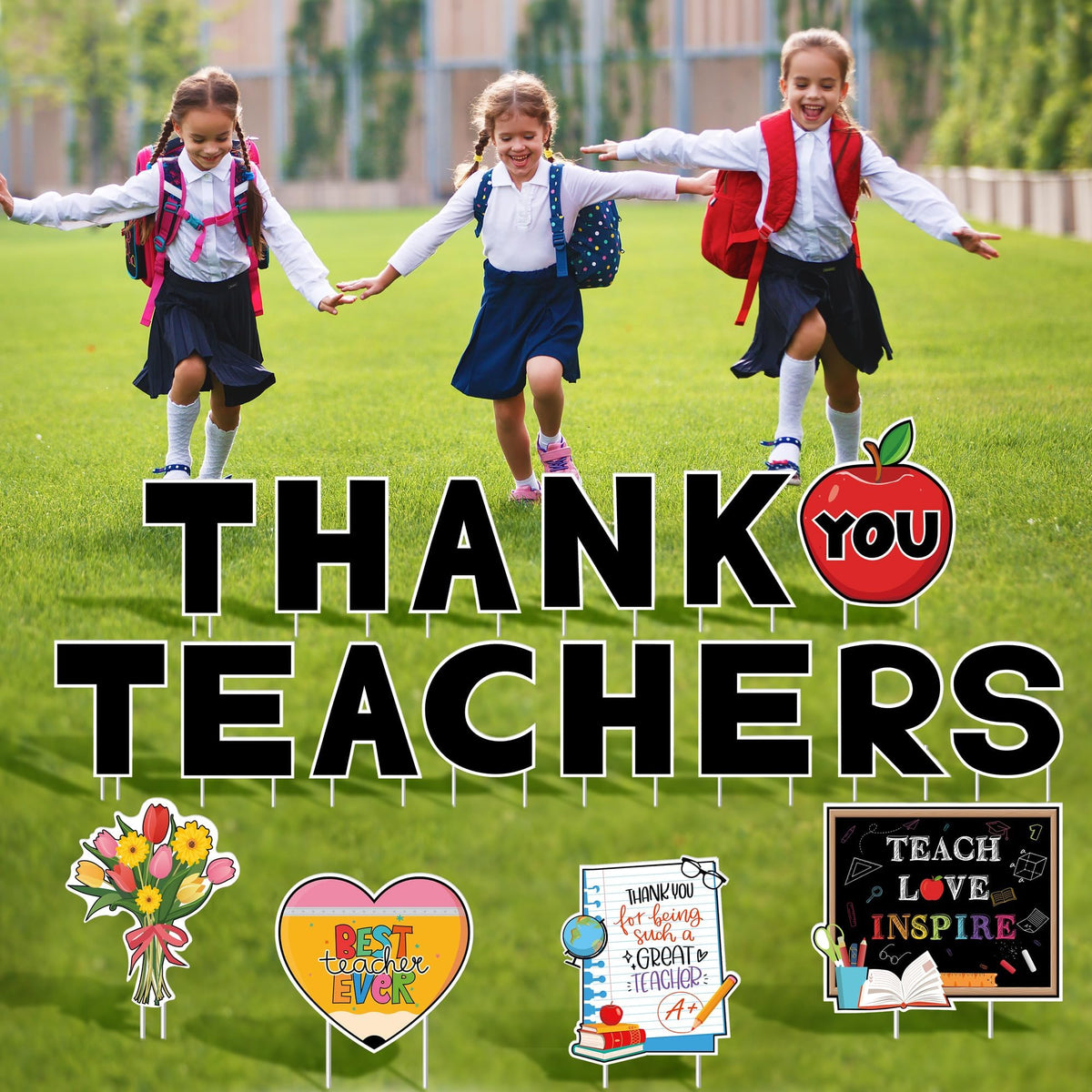 Vivantia book page sign reinforces classroom themes outdoors.
