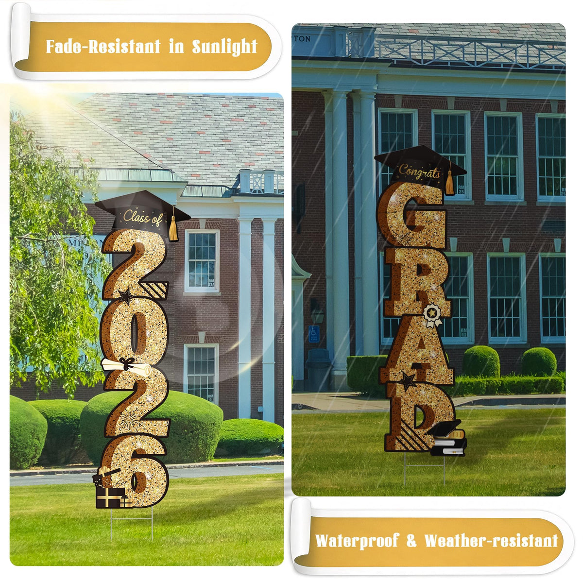 Vivantia extra-large 38-inch sign delivers high visibility for outdoor graduations.