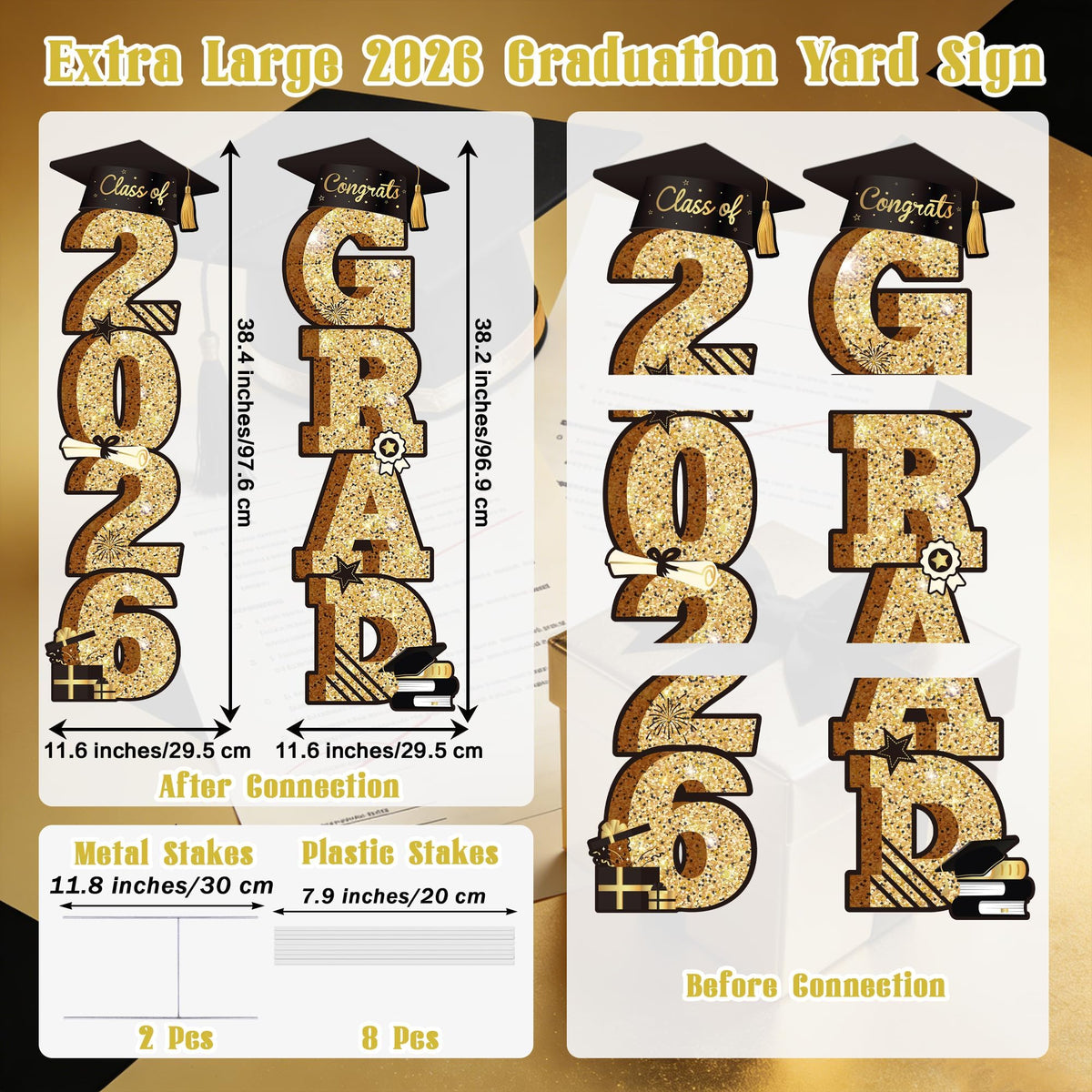 Vivantia graduation sign stakes help secure display on lawns and ensure stable setup.