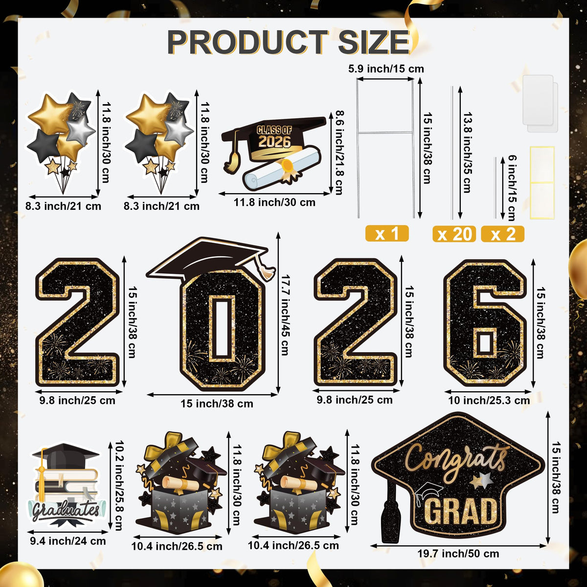Vivantia 2026 numbers yard sign with glitter accent for milestone display