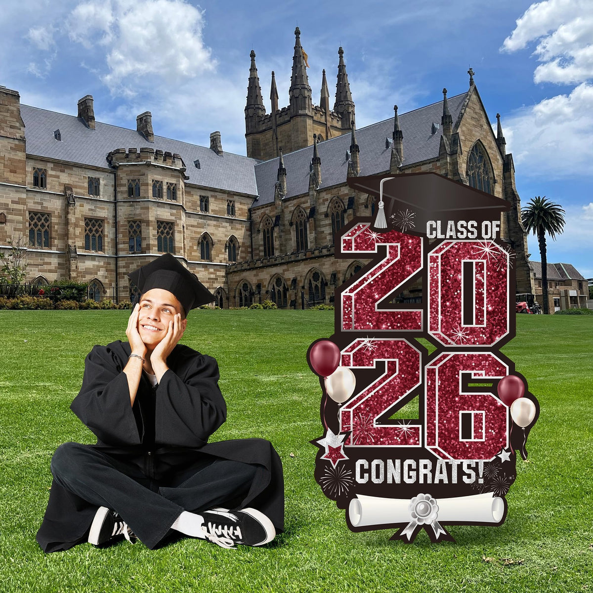 Vivantia class of 2026 yard sign serves as a standout photo backdrop.