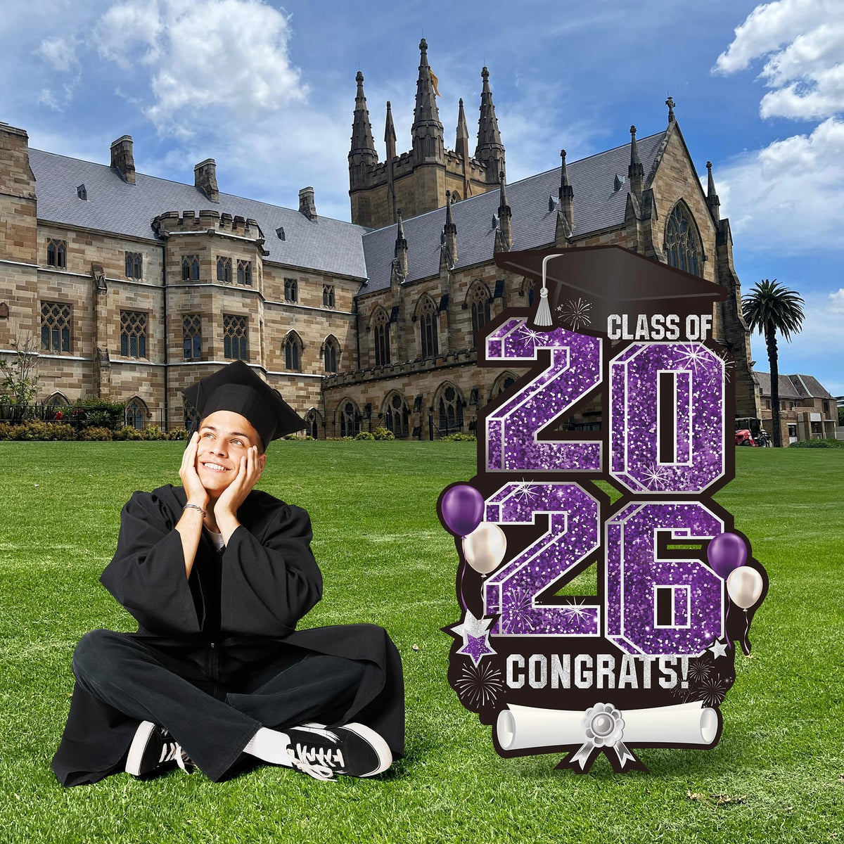 Vivantia outdoor graduation decoration setup ideal for gardens, lawns, and walkways