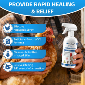 VivaElixir chicken wound spray label closeup highlighting HOCl safety