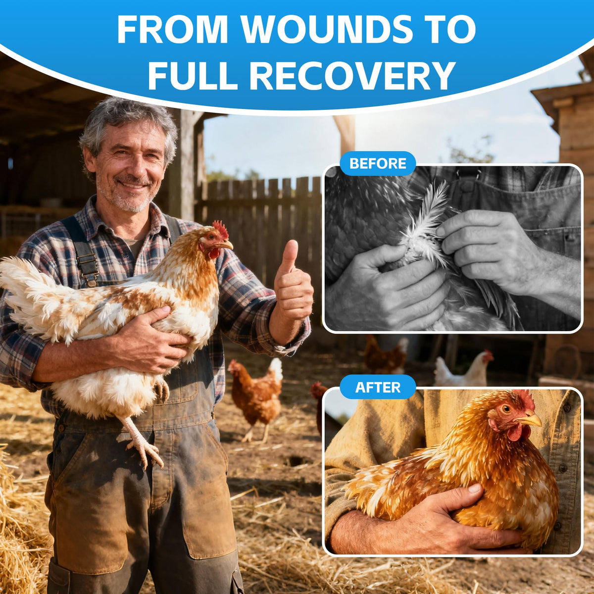 VivaElixir chicken wound spray application on wound showing gentle use