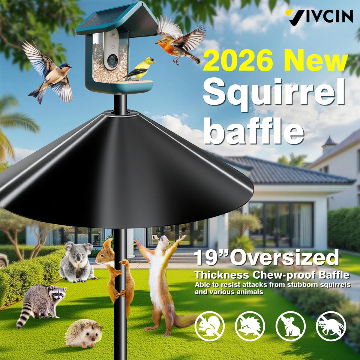 VIVCIN weatherproof baffle remains rust-free in sun, rain, and snow.