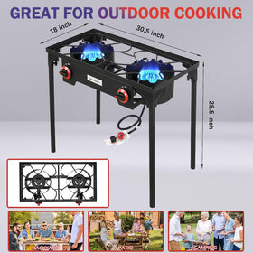 Vivicreate cast iron burners deliver powerful heat for fast outdoor cooking.