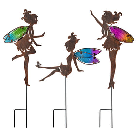 VividLadybug fairy stake with colorful wings brightens the 18x11 inch garden display.