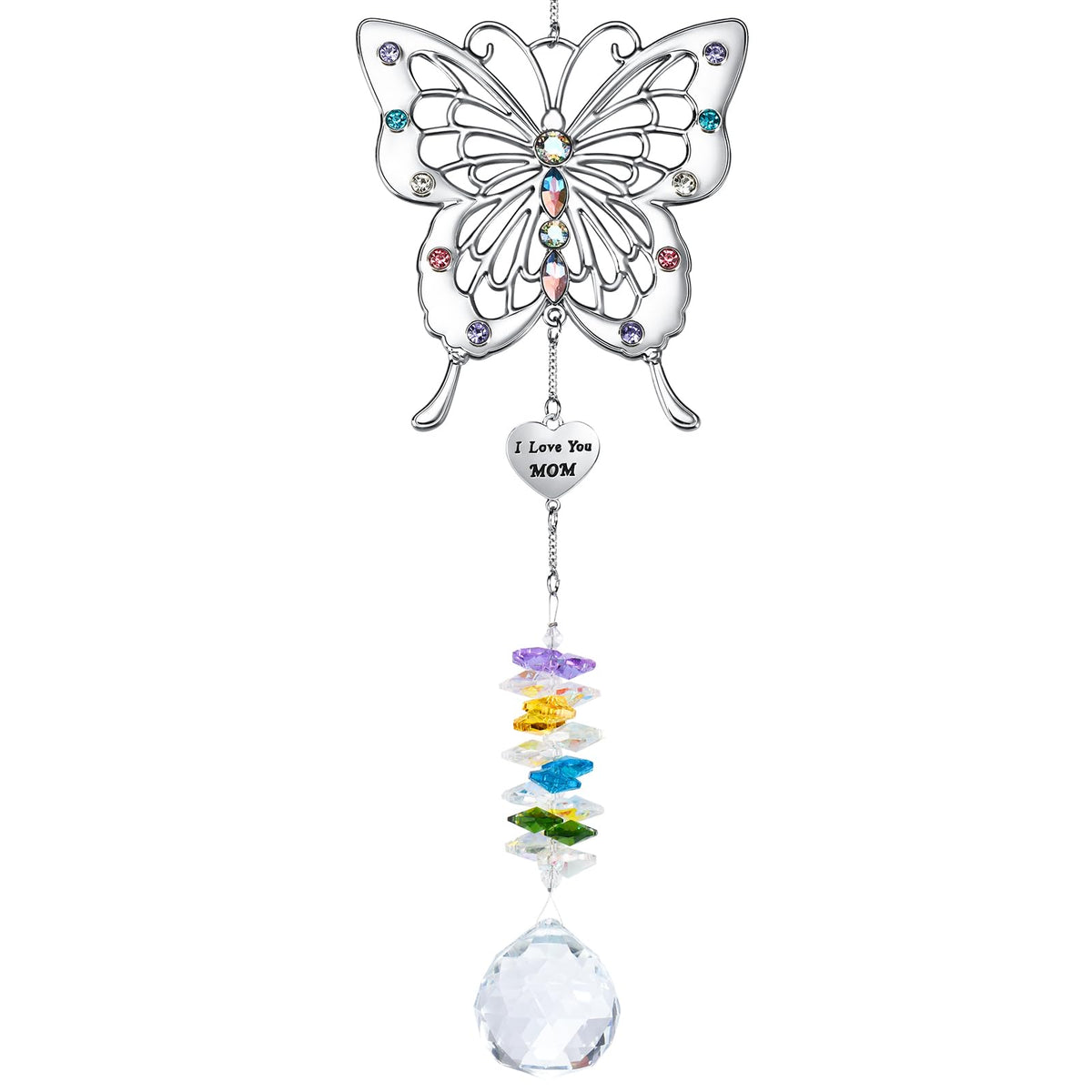 VIVIKEN Butterfly Suncatcher crystal ball creates colorful rainbows in sunlit windows.