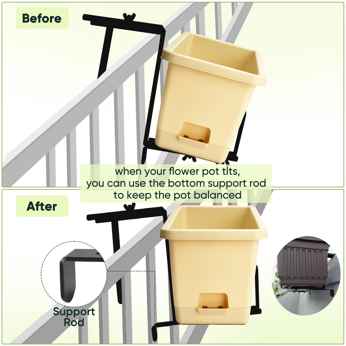 VIVIKEN bottom-bar prevents pot tilt for stable displays.