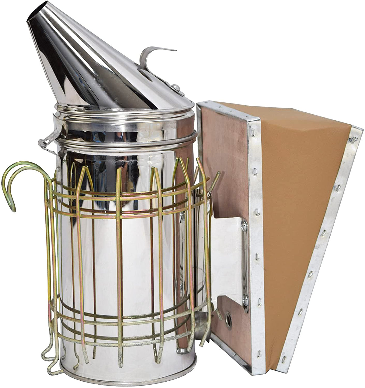 VIVO New Bee Hive Smoker in stainless steel with heat shield calms bees during hive maintenance