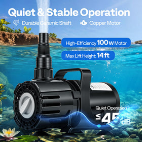 Vivohome 100W pump uses ceramic shaft for durability and quiet operation.
