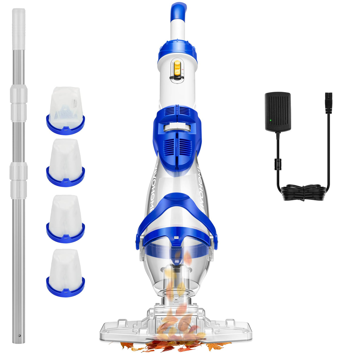 VIVOHOME 1140GPH handheld pool vacuum in use for quick spot cleaning leaves and dirt.