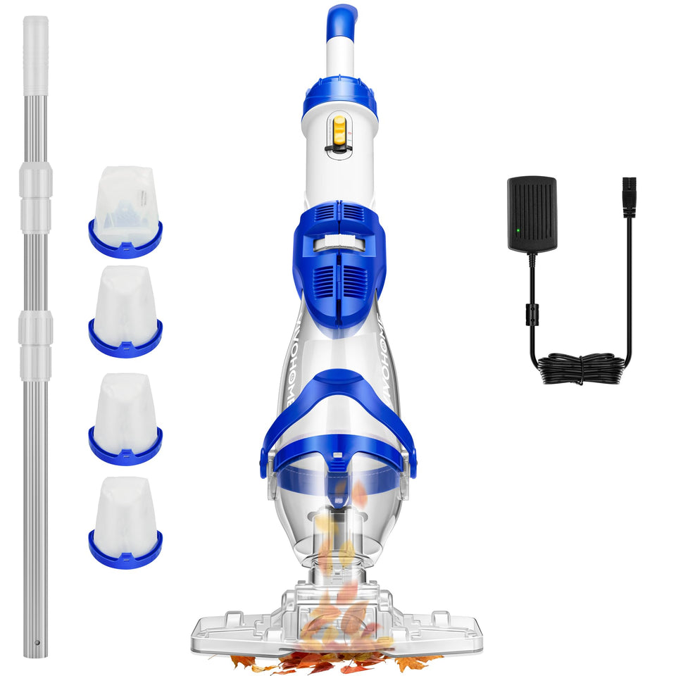 VIVOHOME 1140GPH handheld pool vacuum in use for quick spot cleaning leaves and dirt.
