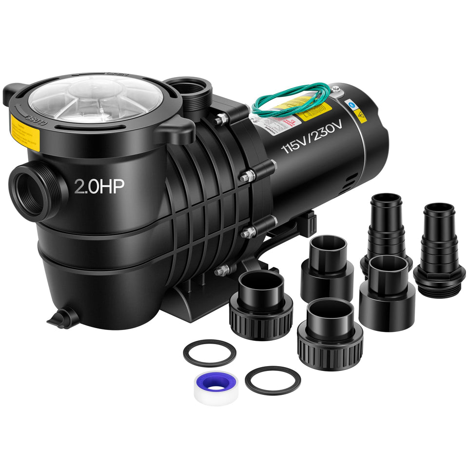 VIVOHOME 2.0HP pool pump front view, compact profile for easy setup