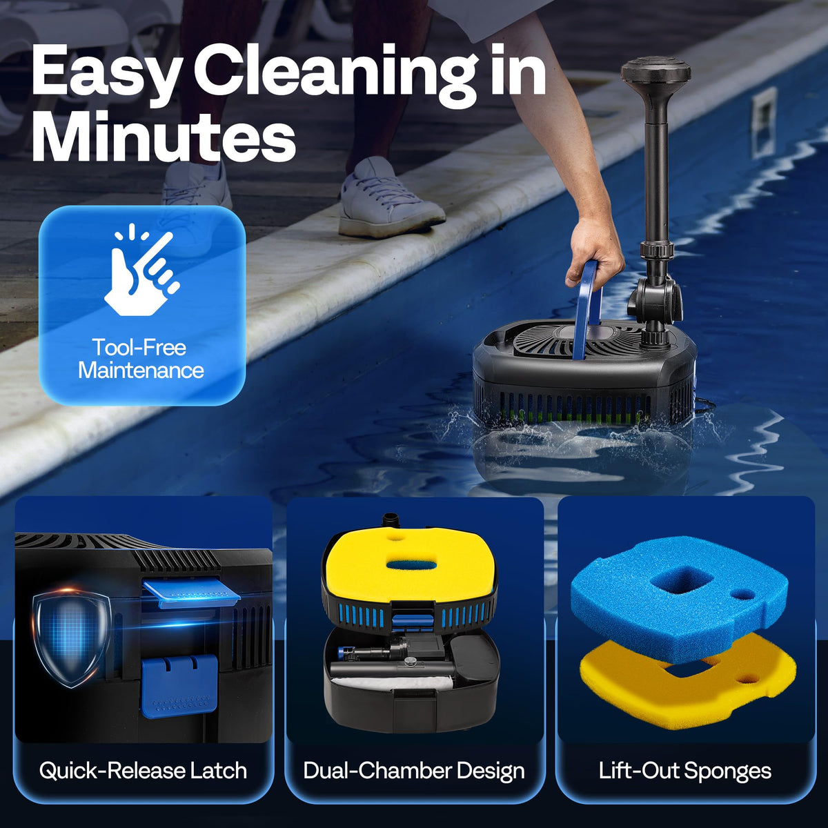 VIVOHOME 4-in-1 pond filter dual-compartment for easy maintenance
