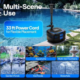 VIVOHOME 4-in-1 pond filter IPX8 cord for outdoor use