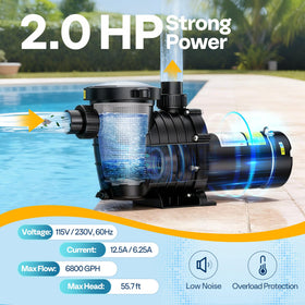 VIVOHOME 6800 GPH flow rate display indicating high output for large pools