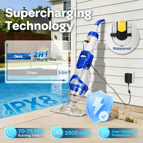 VIVOHOME 75-minute runtime battery powers extended pool cleaning sessions.