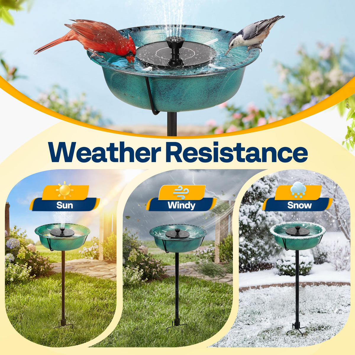 VIVOHOME bird bath solar fountain with 3 nozzles offers varied sprays