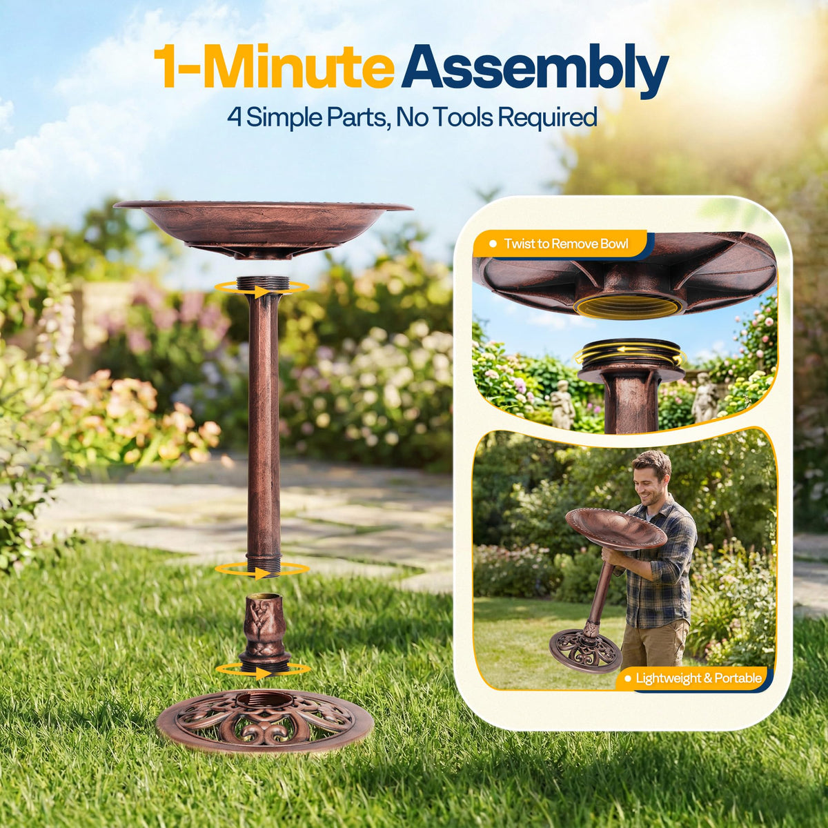 Fillable hollow pole of the VIVOHOME bird bath for added weight and stability
