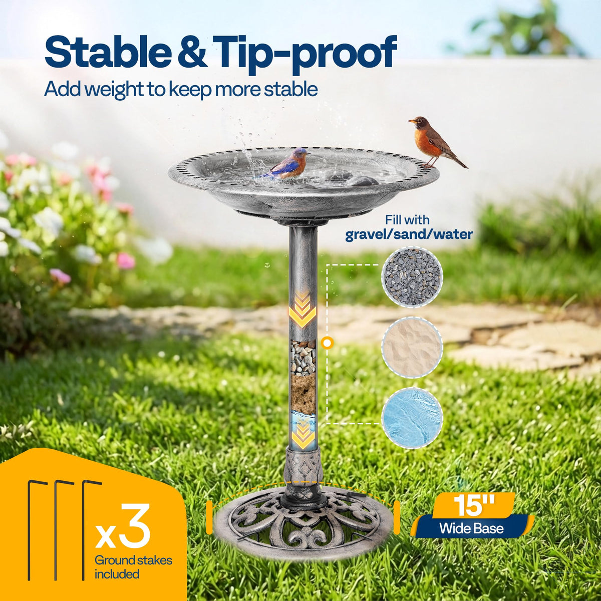 VIVOHOME hollow pole weighted by fill material for stability.