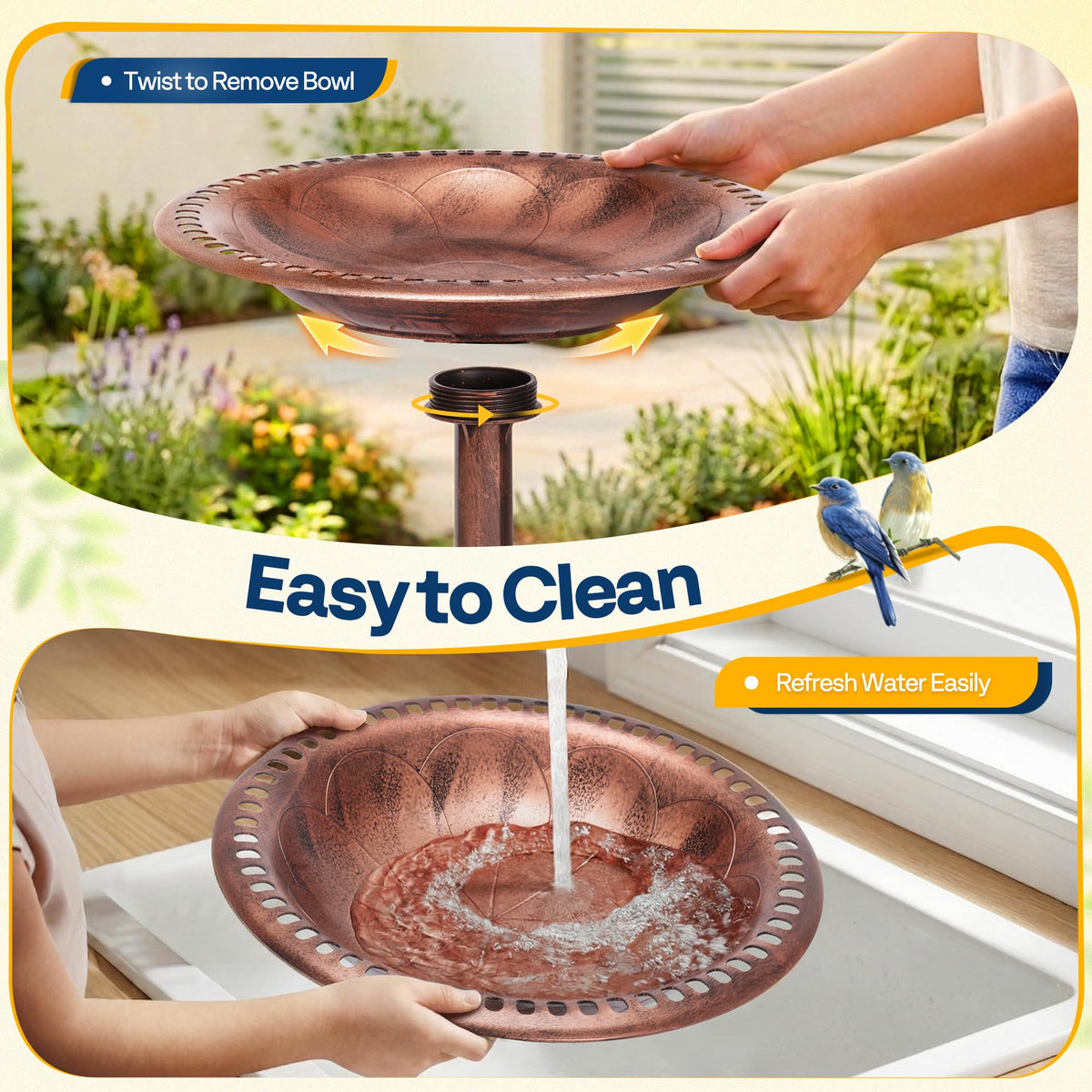 Quick, tool-free assembly of the VIVOHOME bird bath in minutes
