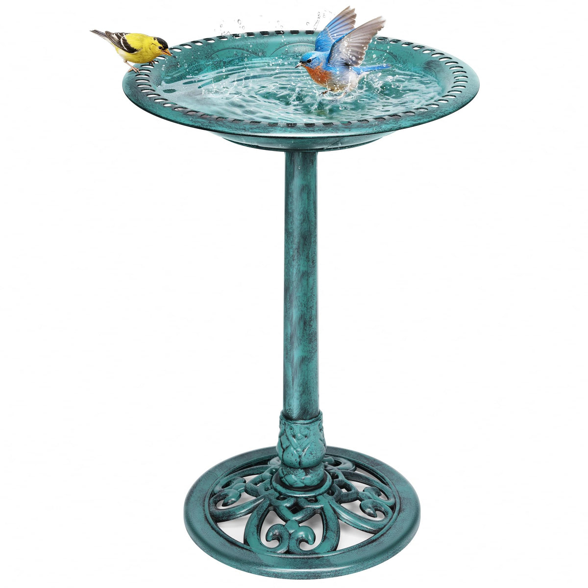 VIVOHOME outdoor green pedestal bird bath with weather-resistant finish for year-round use
