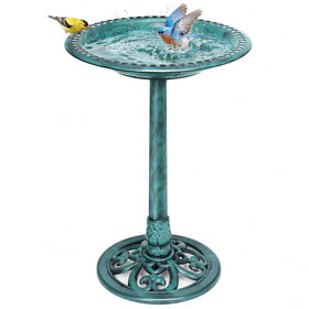 VIVOHOME outdoor green pedestal bird bath with weather-resistant finish for year-round use