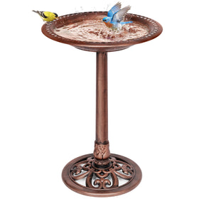 VIVOHOME bird bath in outdoor polyresin with antique bronze finish showing stable pedestal