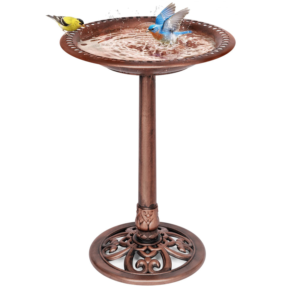 VIVOHOME bird bath in outdoor polyresin with antique bronze finish showing stable pedestal