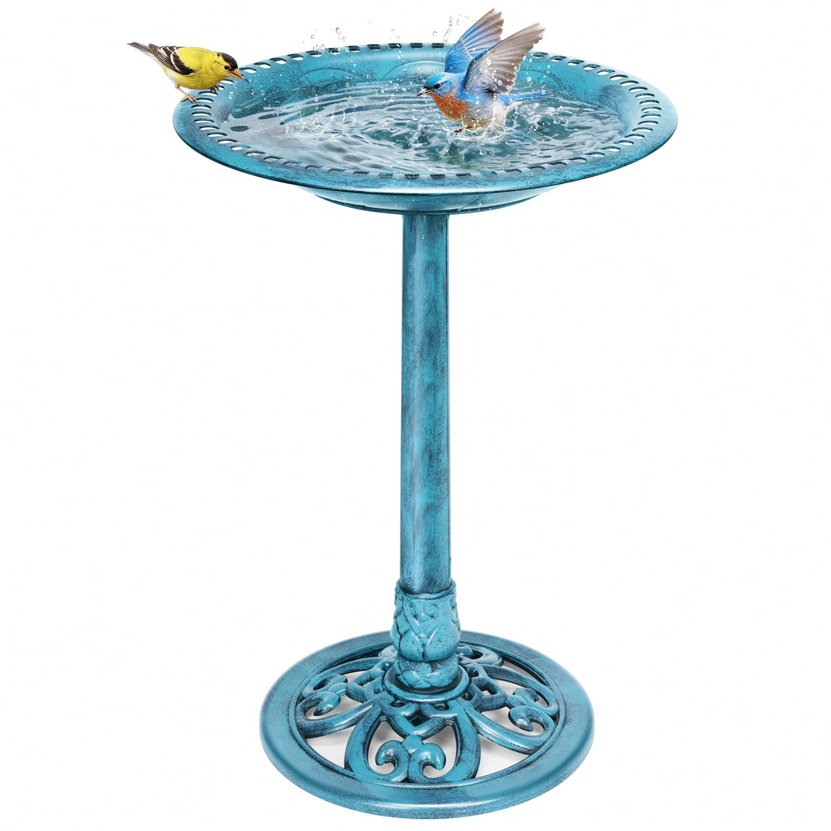 Vivohome bird bath pedestal outdoors provides stable year-round garden hydration.