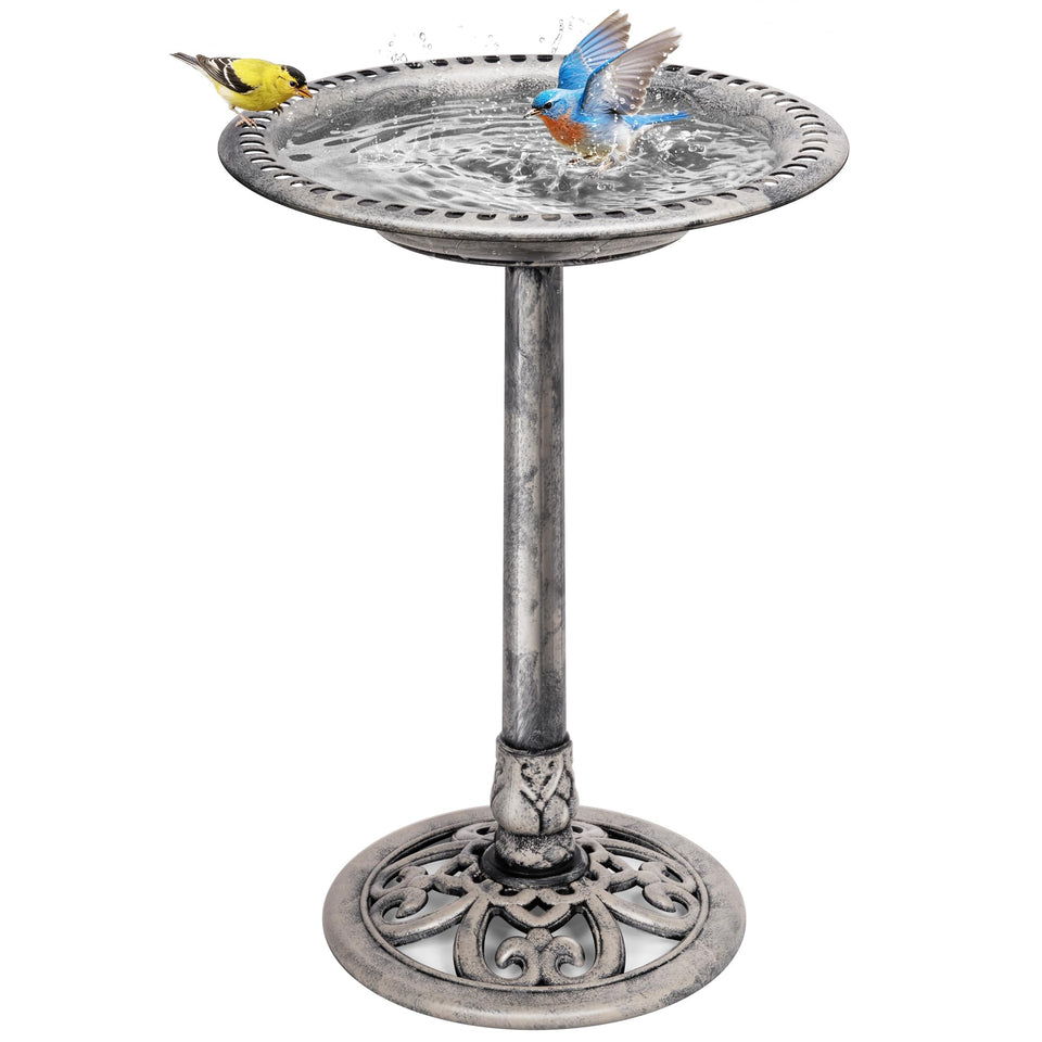 VIVOHOME bird bath pedestal outdoors with stable weatherproof design.