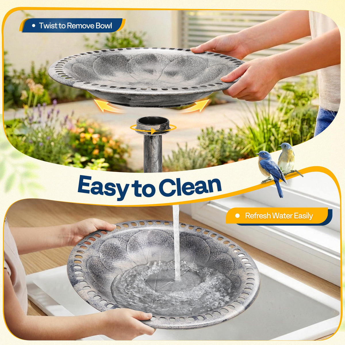VIVOHOME quick-clean, threaded bowl design for easy water changes.