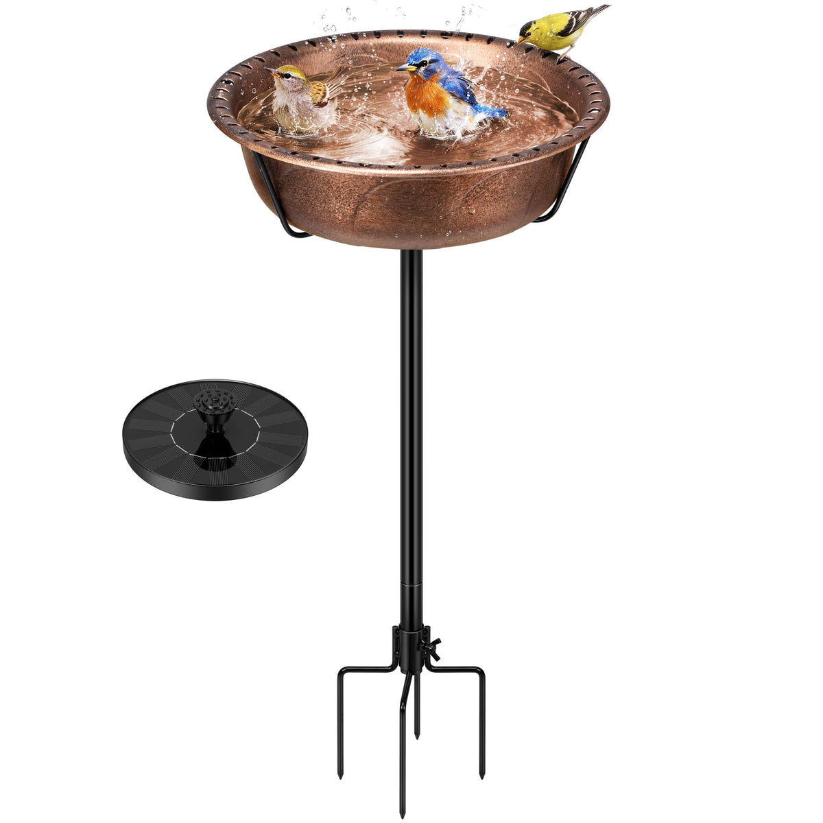 VIVOHOME bird bath with solar fountain attracts birds in sunny gardens