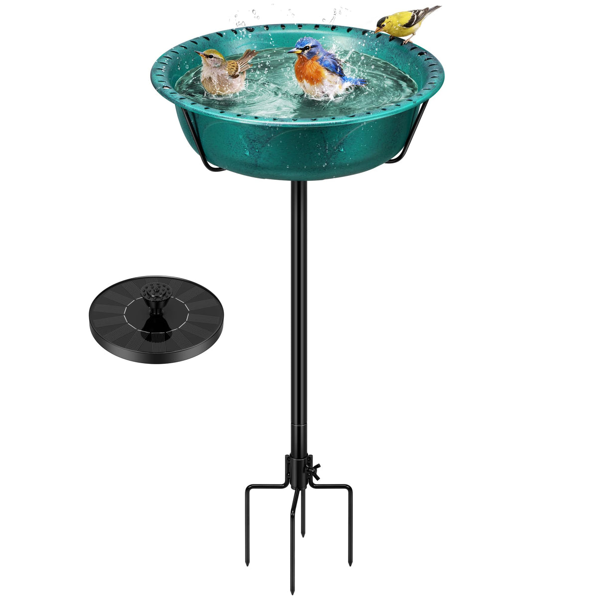 VIVOHOME bird bath with solar fountain in sunny garden attracts birds