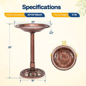Weather-resistant antique bronze coating protects the VIVOHOME bird bath outdoors