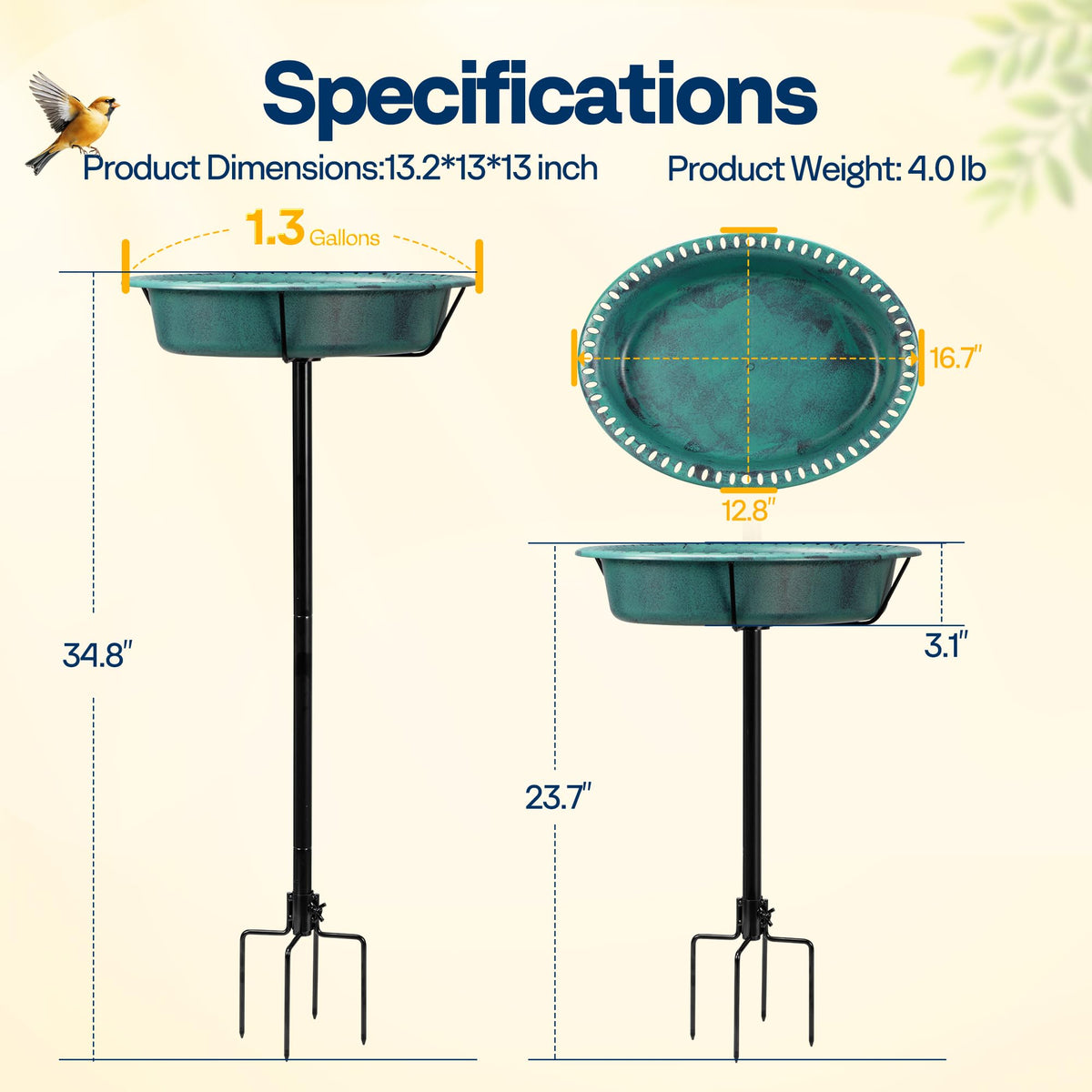VIVOHOME bird bath with feeder option for seeds attracts backyard birds